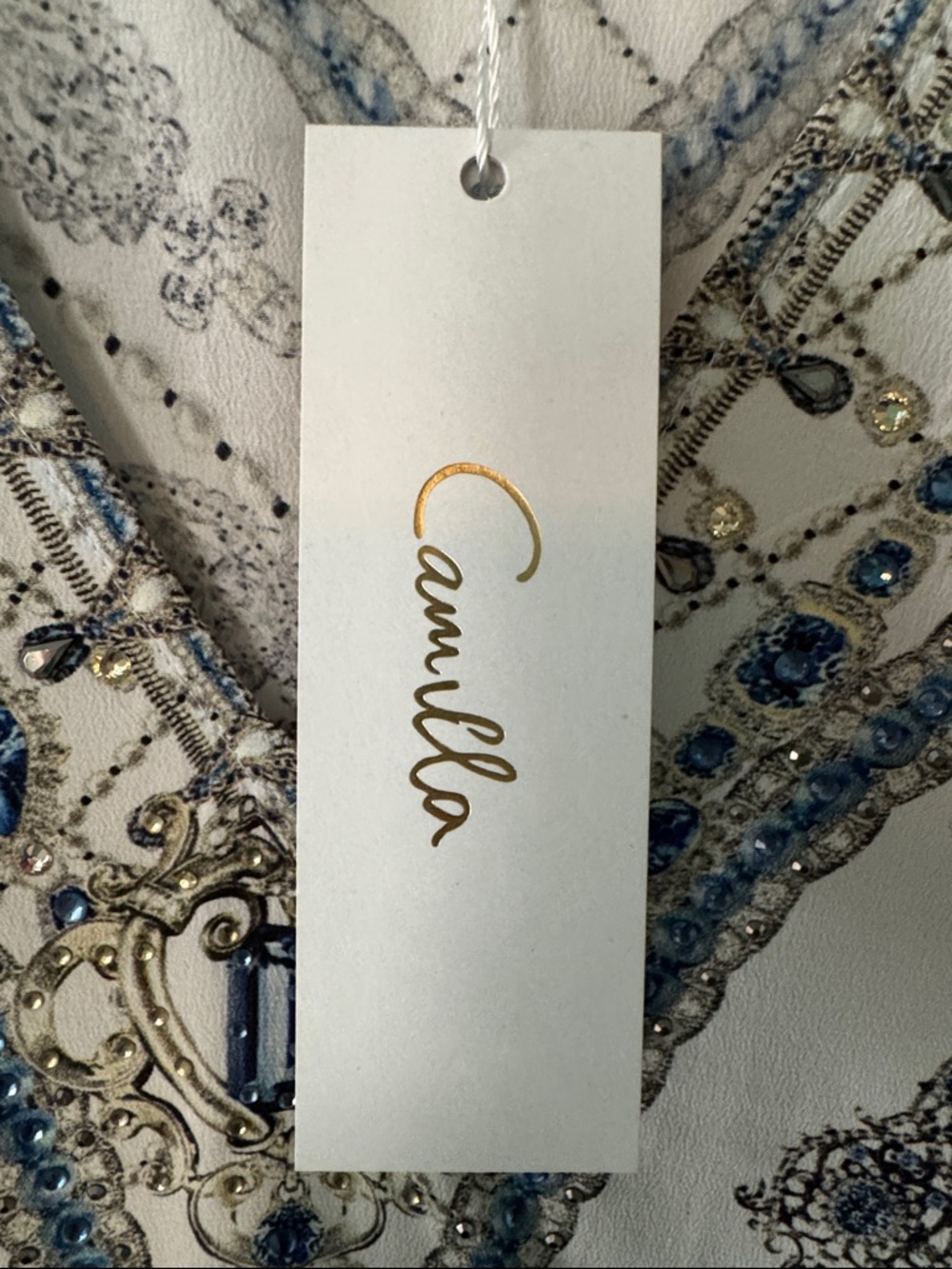 Camilla Embellished Flared Raglan Sleeve Kaftan in Blue & Cream NWT - Picture 3 of 11